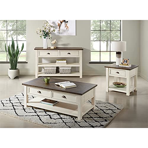 Bowery Hill Farmhouse 2 Drawer Sofa Console Table Cream White And Brown #TOP1