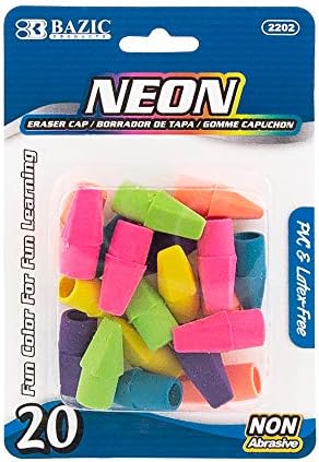 BAZIC Eraser Top, Latex Free Pencil Tops Erasers (20/Pack), Neon Color Arrowhead Caps Erasers for School Supplies, 1-Pack