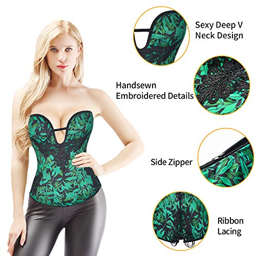 Alivila.y Fashion Womens Corset Bustier Green Leaf Print Burlesque Overbust Corsets 21972-Green-M #TOP3