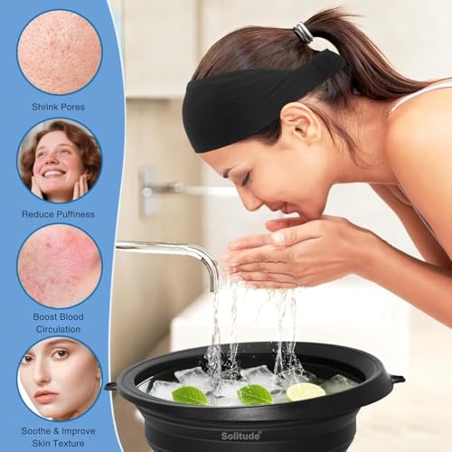Image of Solitude Collapsible Silicone Ice Facial Bowl with Built-in Ice Tray | BPA-Free Ice Face Bath for Skin Care, Pore Tightening & Acne Relief Reusable Portable Spa for Home & Travel Beauty Tool (Black)
