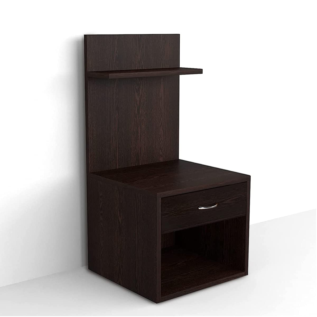 Kawachi Engineered Wood 2 Storage Shelf with Drawer Sofa Side Bedside Table with Open Cabinet Nightstand End Table for Home, Bedroom, Living Room Wenge Brown 4