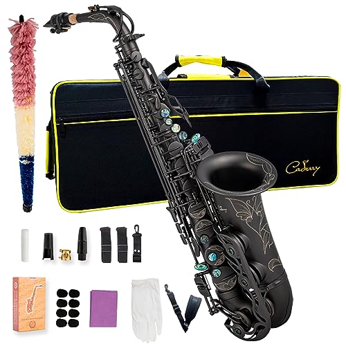 Cadway Altsaxophon Eb Anfänger-Saxophon inklusive Bürste, Leinwand, Koffer, Handschuh, Pfeife, Korkputztuch, Nackenband und anderes Zubehör (schwarzes Nickel-Peeling)