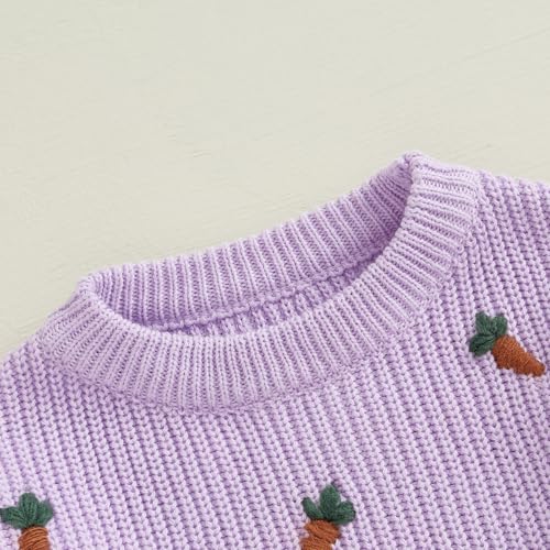 Owl's-Yard Little Girls Easter Knit Sweater Long Sleeve Crew Neck Carrot Embroidery Pullover Knitwear4