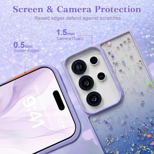 Image of VONZEE Case Compatible with Samsung Galaxy S25 Ultra 5G, Non Moving Glitter Shockproof Case for Girls & Women Soft TPU Shockproof Anti Scratch Drop Protection Cover (Purple)