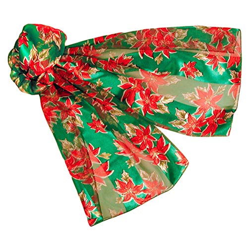 Green Poinsettia Christmas Scarf - W498GR
