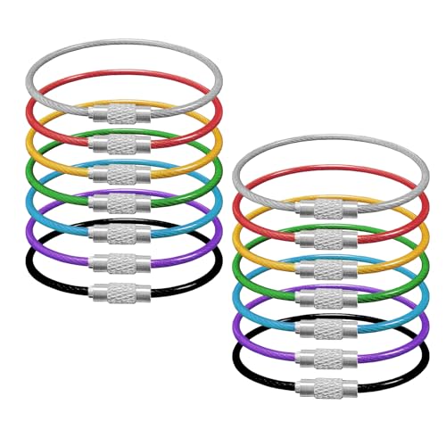 Gredak Wire Keychain Cable Golden PVC coated Multicolor 14pack 1.5mm 6 Inch, Stainless Steel 7x7 Cable Key Ring,Cable key Ring，Weatherproof Design for Keys Tools Outdoor Gear