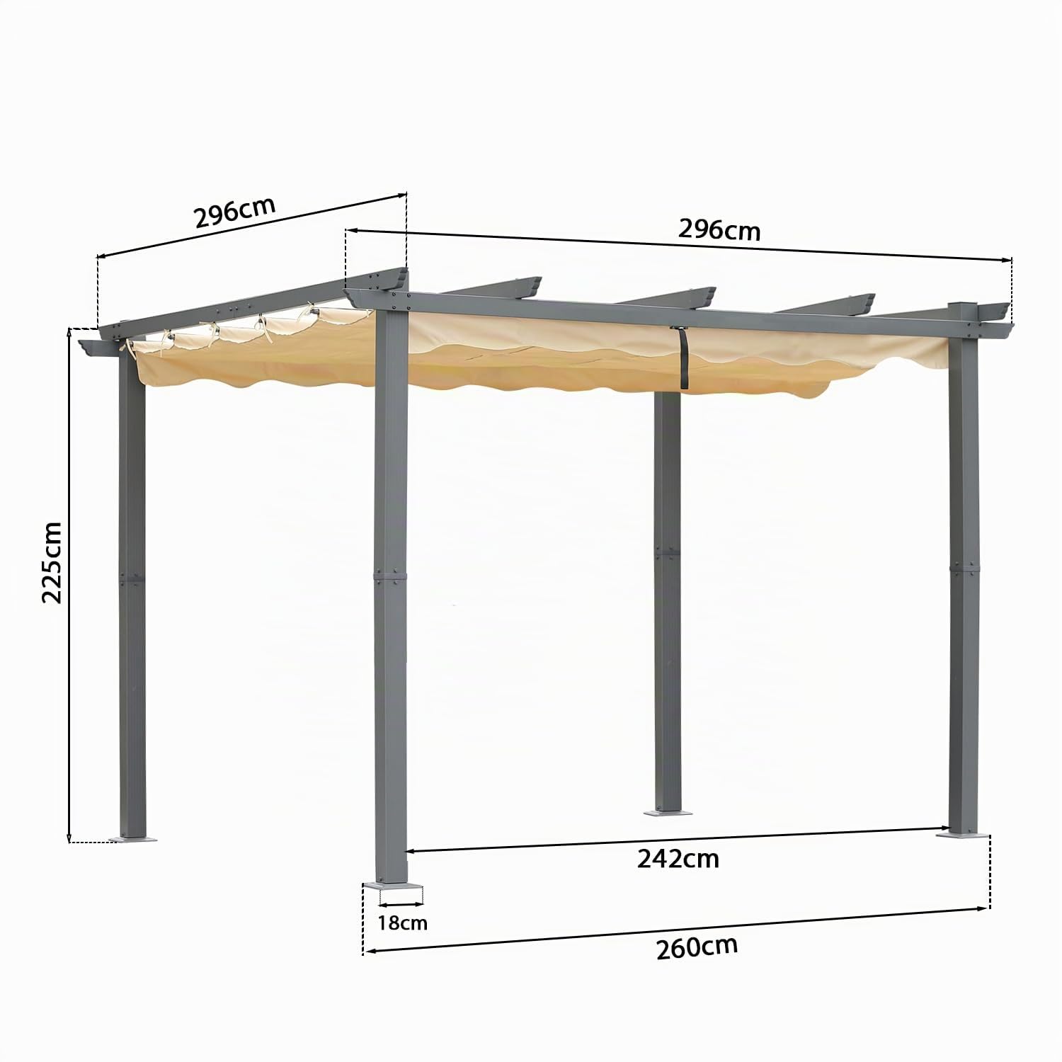 Angel Living Pergola en Aluminium, 4x3M, Coulissante Rétractable, Tissu en Polyester Haute Densité Hydrofuge et Résistant aux UV, Abri Soleil Pavillon de Jardin pour Jardin Terrasse, Beige