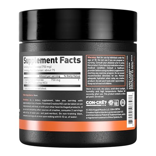 Image of Kaged Creatine HCl Powder, Unflavored, Muscle Building and Recovery Supplement, Patented Formula, Highly Soluble Powder, 75 Servings