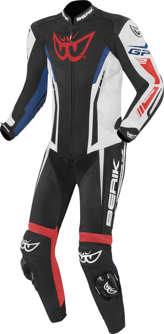 Berik Monza Tuta in pelle da moto monopezzo, nero/bianco/rosso/blu, 54