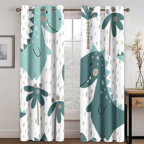 Rideaux Occultants Thermiques 140X160cm à Motif Dinosaure - Design Moderne Animal de Dessin Animé pour Chambre Ado et Enfant avec Oeillets