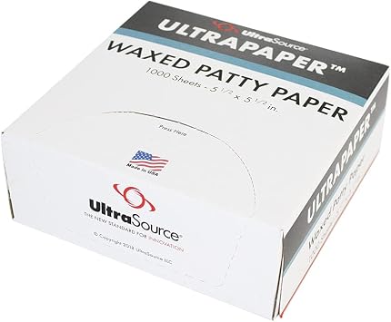 UltraSource-192033 UltraPaper Hamburger Patty Paper, 5.5" x 5.5" Squares Pack of 1000 - White | Speed up prep, prevent patties from sticking, use for tracing or arts and crafts