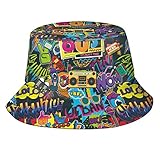LVGOOKI Funny Retro 80s 90's Style Design Summer Unisex Reversible Print Bucket Hat