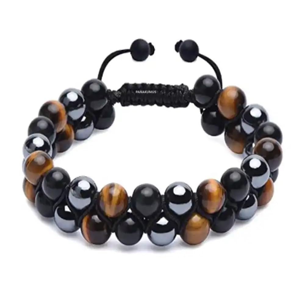PANAKUMUS Natural Crystal Triple Protection Bracelet Made with 3 Natural Crystal Tiger Eye Hematite and Black Obsidian Crystals with Adjustable Robe macrame bracelet for Men and Women (B0CR6Q91WH) Amazon Price History, Amazon Price Tracker