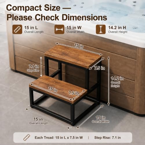 Hot Tub Steps Anti-Slip Waterproof Spa 2 Steps, Heavy Duty 400 lb Capacity Plastic Resin Outdoor Patio Steps for Hot Tub & Spa Inflatable Pool (Grey - 2