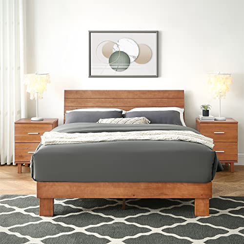 MUSEHOMEINC Low Profile Modern Wooden Platform Bed with Adjustable Height
