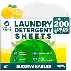 Sudstainables Laundry Detergent Sheets 200 Loads – Dissolvable Laundry Sheet for Washing Machines, Compact Alternative to Liquid & Powder Detergent, Travel-Friendly Soap | Lemon