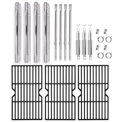 Hiorucet 463433016 Grates Kits for Charbroil Advantage 4 Burner Grill Replacement Parts, Cooking Grids, Heat Plate, Burner, Ignitor and Carryover Tube for Char-Broil 463433016, 469432215, 463432215.