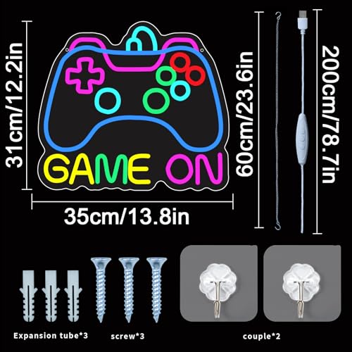 Image of ENUOLI Gamer on Neon Sign, Gamepad Shaped Neon Signs Light for Boys Room LED Dimmable Game Controller Neon Sign USB Powered Colorful Sign Neon Lights Neon Signs for Game Room Home Decor