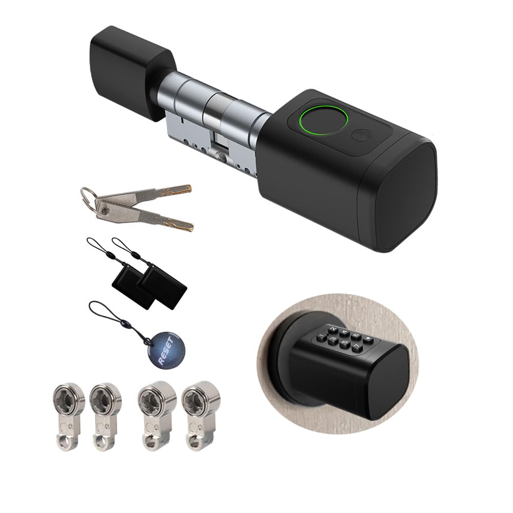 YoumiAI Tuya - Cerradura inteligente con Bluetooth para puerta con cilindro europeo, núcleo electrónico, huella dactilar, App/IC/desbloqueo de llave, compatible con temporizador/App mando a distancia