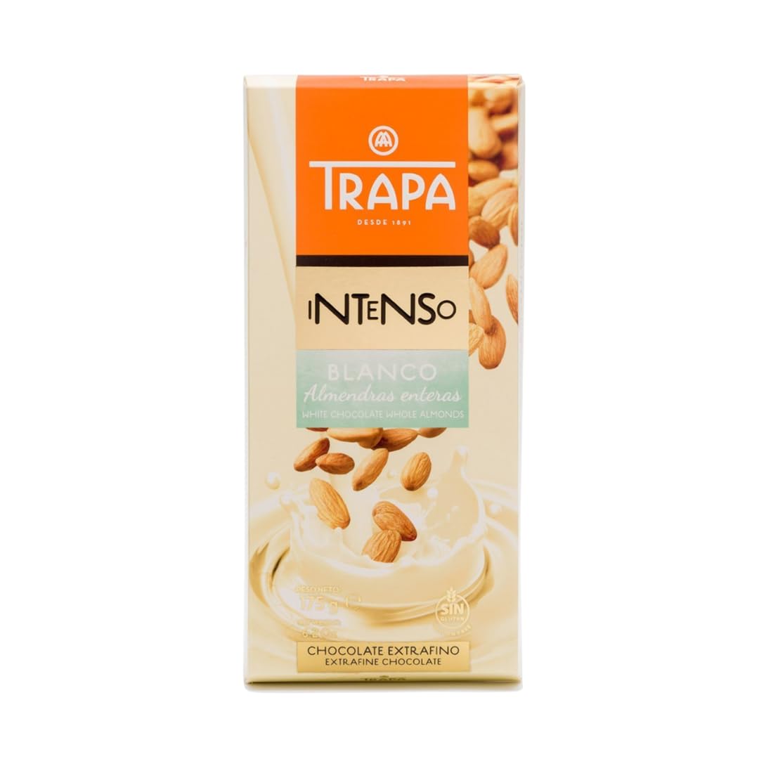 Trapa Intenso Blanco White Chocolate with Whole Almonds – Gluten-Free & Sugar-Free Delight (175g)