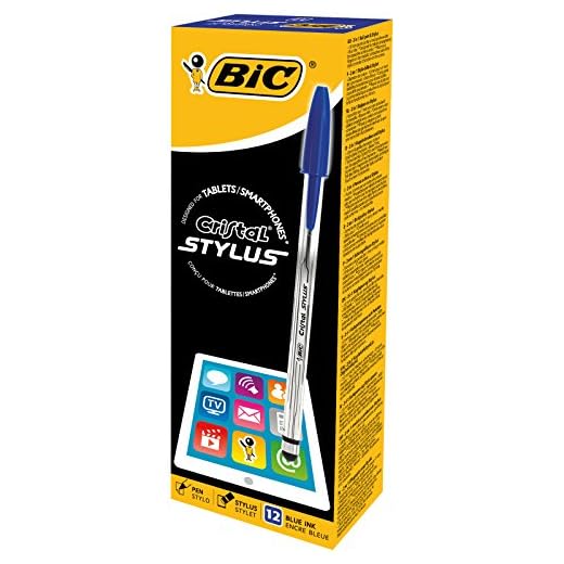 Bic Cristal 2in1 Stylus Pen 1.0mm Tip 0.4mm Line Blue Ref 926388 [Pack 12]