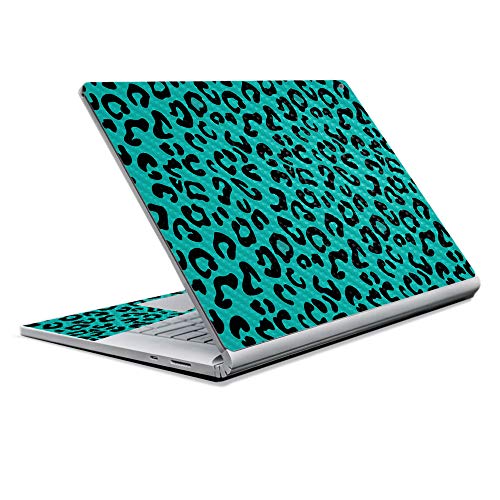 Image of MightySkins Carbon Fiber Skin for Microsoft Surface Book 2 13 inch (2017) - Teal Leopard,Protective, Durable Textured Carbon Fiber Finish,Easy to Apply, Remove, and Change Styles,