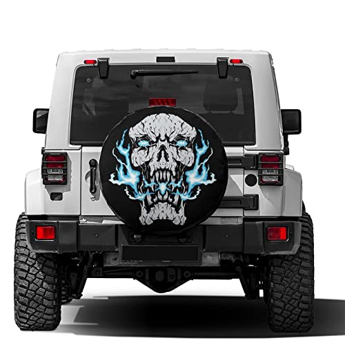 Image of Delerain Blue Fire Skull Head Spare Tire Cover Wheel Protectors Sun Protector Waterproof for RV Trailer RV SUV Truck and Many Vehicle(16 Inch for Diameter 29 inch-31 inch)