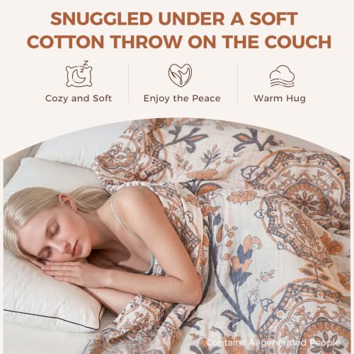 Image of LUTBM Boho Throw Blanket for Bed 60 inchx80 inch, 100% Cotton Cozy Couch Blankets