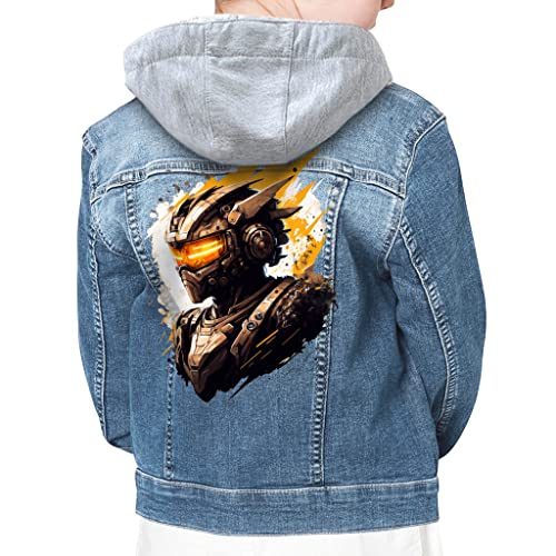 Bad Robot Hooded Denim Jacket for Kids - Fantasy Print Jean Jacket - Art Denim Jacket for Kids