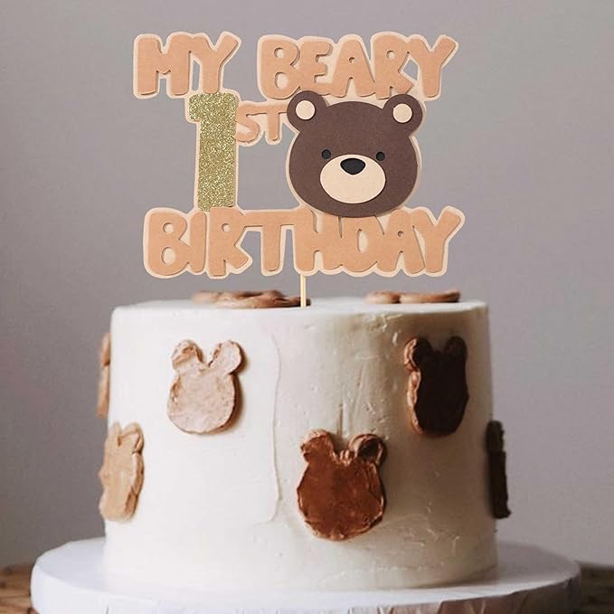 Bear 1st Birthday Cake Topper - Cute First Birthday Decorations For Boys & Girls, Bear Theme Party Supplies - View #9