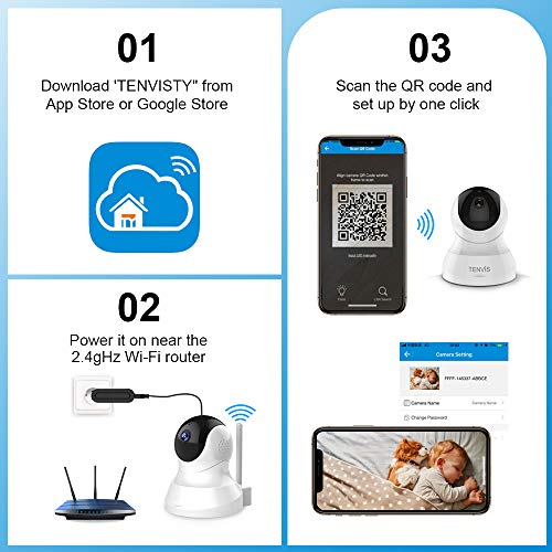 TENVIS Home Security Camera - 1080P FHD Pet Cameras (2-Pack), Home Security System with Motion Detection, Two-Way Audio, Night Vision, PTZ, Indoor Surveillance System and Remote Monitor for Baby/Pet
