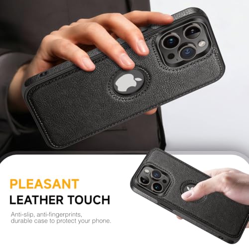 Coque iPhone 15 Pro cuir végétalien noir l'élégance rétro - 3