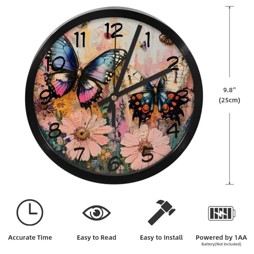 Horloge murale silencieuse fleurs et papillon pour salon et chambre