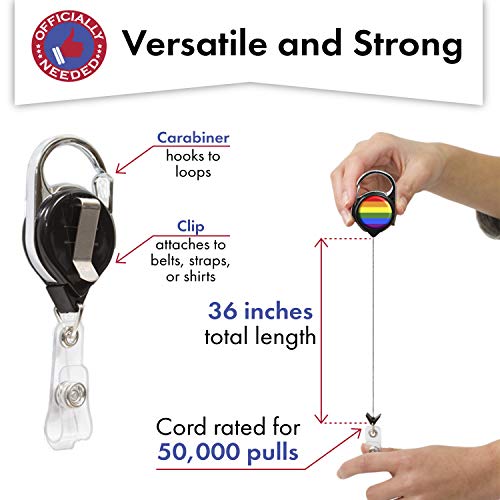Scrubza Officially Needed-Id Badge Holder Retractable, Carabiner Badge Reel Clip | Rainbow Flag-Black | Great For Name Tags, Keys, Light Tools Like Nail Clippers, Emoji Party Favors And Gifts #TOP1