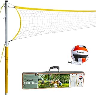 Franklin Sports Volleyball Set - Backyard Volleyball Net Set with Volleyball, Portable Net & Ground Stakes - Beach or Backyard Volleyball - Family