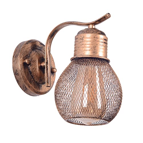 TWSXTE Applique Murale Intérieur Industrielle Vintage en avec réglable abat-jour Eclairage Rétro pour Chambre Chevet Bar Loft Café Boutique Salon (sans ampoule) (Ronde filet Retro)
