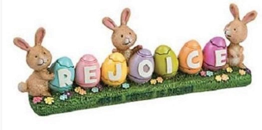Bunny Rejoice Easter Egg Centerpiece Inspirational Tabletop Holiday Decoration