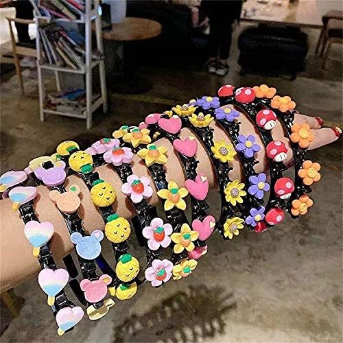 Girl Sweet Princess Hairstyle Hairpin, Double Layer Cartoon Headbands with Clips Twist Plait Hair Tools, Fashion Headbands Double Bangs Hairstyle Hairpin Headbands for Women Girls (9pcs)