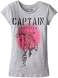 Marvel Big Girls' Captain America Short Sleeve T-Shirt, Heather Grey, Medium