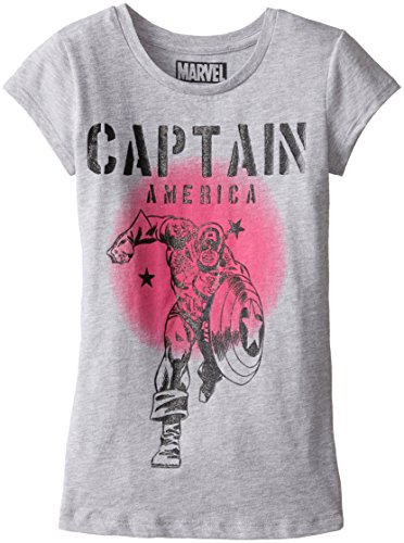 Marvel Big Girls' Captain America Short Sleeve T-Shirt, Heather Grey, Medium