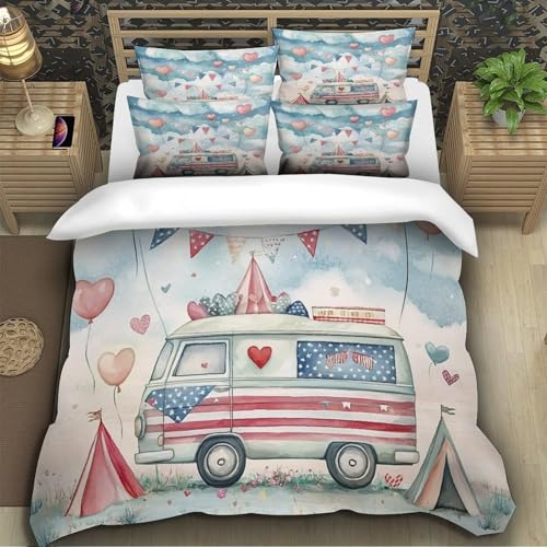 Parure de lit camionnette vintage double 200x200 microfibre 3D