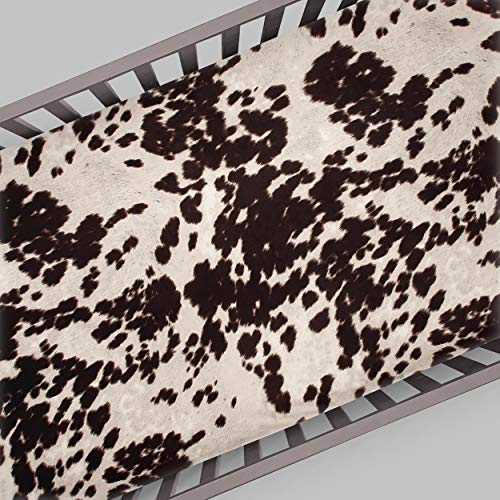 Image of Glenna Jean Baby Fitted Crib Sheet White Cow Skin Western Animal Print for Baby Boys & Girls, Brown, Standard , 52x28x6 Inch (Pack of 1)