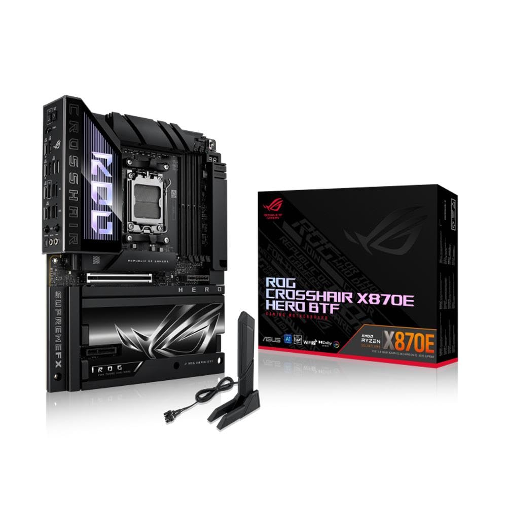 ASUS ROG Crosshair X870E Hero BTF - Placa Base ATX, preparada para PC con IA Avanzada, VRM de 18+2+2 Fases, DDR5, PCIe 5.0, M.2, Wi-Fi 7, USB4, AI Overclocking, Core Flex, PCIe Slot Q-Release Slim