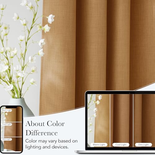 Image of NICETOWN Short Faux Linen Gold Brown Blackout Curtains 63 inches Long for Kitchen - Privacy Panels for Living Room Bedroom, Modern Farmhouse Style Easy Care Grommet Top, 2 Panels, W42 by L63
