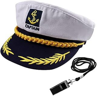 1PCS White Adult Sailor Hat with Whistle , Adjustable Navy Sailors Captain Hats Hats for Party Costume Cosplay