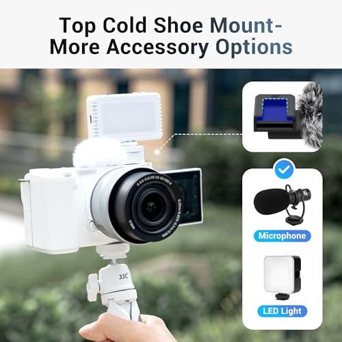 Image of JJC Cold Shoe Wind Muff for Sony ZV-E10 II ZVE10 ZV-1F ZV-1 II ZV-E1, White | Furry Windshield Wind Shield, Microphone Puff, Shoe Adapter Mount Holder for LED Light Mic Attachment, Vlogging Accessories