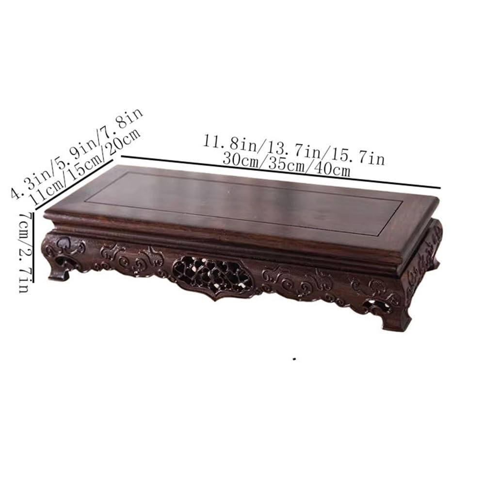 Mesa de exhibición de bonsáis Base Rectangular de Madera de ébano Soporte Tallado Ahuecado Grande