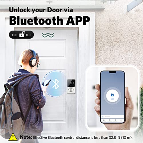 Keyless Entry Door Lock, Bluetooth Smart Lock With Touchscreen Keypads, App Control, Digital Deadbolt Lock Easy To Install, 50 User Codes, Security Waterproof Locks For Front Door, Home Use, Apartment #TOP4