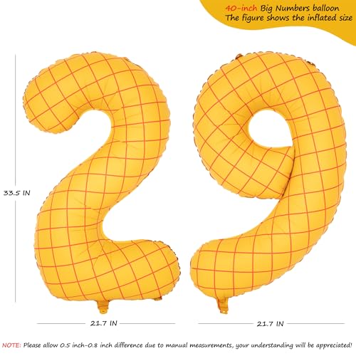Image of 40 inch Large Number Balloon 29 Toy Inspired Story Yellow Birthday Balloon | Western Rodeo Party Supplies Boy Girl Story Anniversary Kids Birthday Party Cowboy Farm Themed Baby Welcome Decorations
