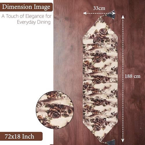 Image of Kuber Industries 68x16 Inch Jute Table Runner for Party, Wedding and Family Dinners | Reusable Centre and Dining Table Runner | Flower Print - Brown